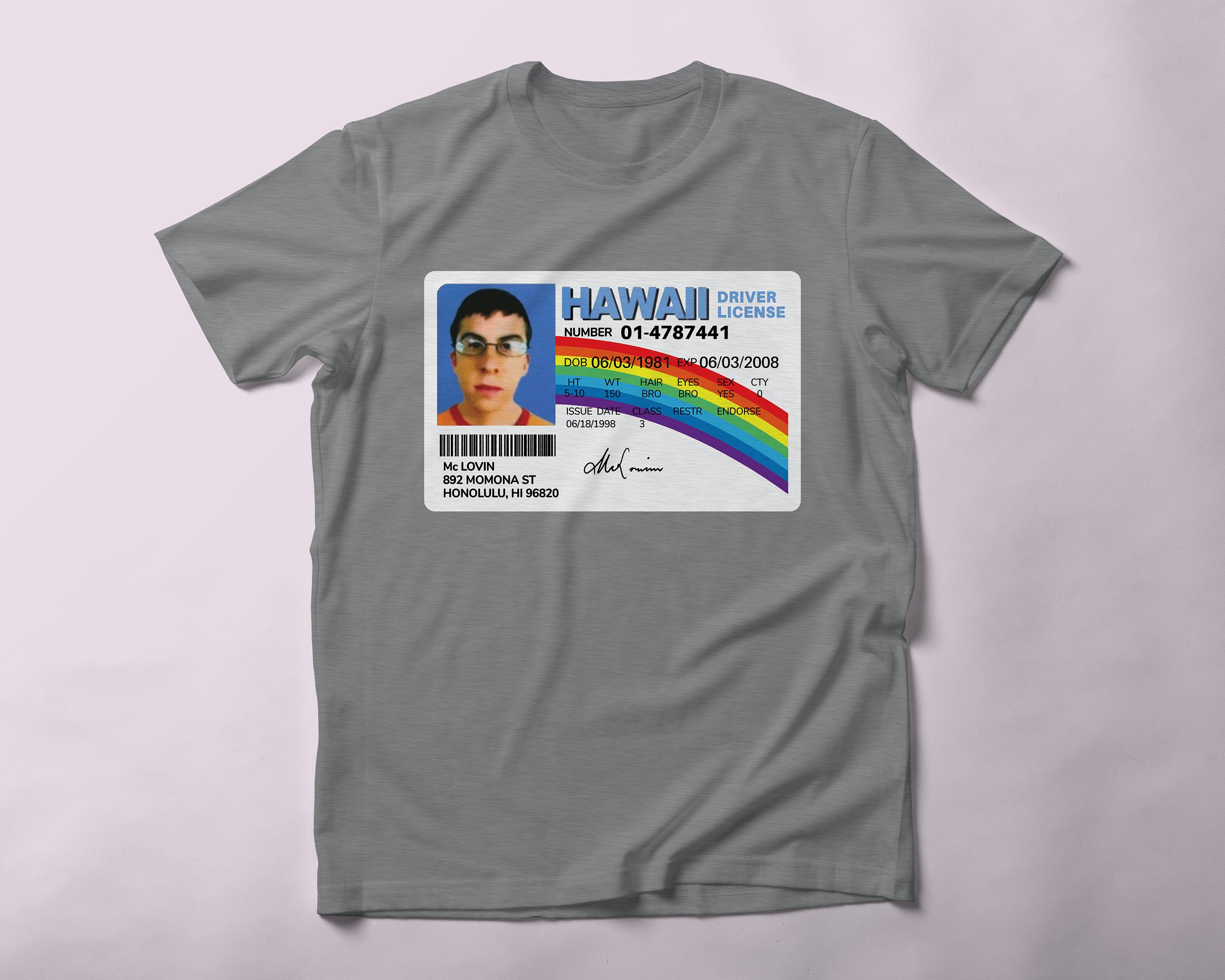 Driver Licence of McLovin from Superbad T-Shirt, Funny Comedy Movie Fan Shirt, Unisex Vintage Graphic Tee, Humorous Tshirt