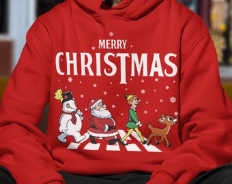 Elf Santa and Snowman Road Hoodie, Christmas Gift, Christmas