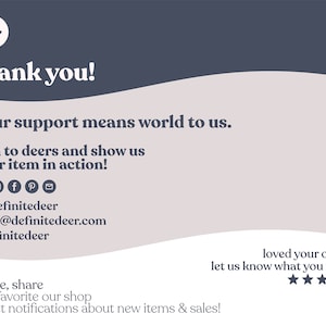 Puede incluir: &iexcl;Gracias! Tu apoyo significa el mundo para nosotros. &iexcl;&Uacute;nete a los ciervos y mu&eacute;stranos tu art&iacute;culo en acci&oacute;n! @deefinitedeer hello@definitedeer.com #definitedeer Me gusta, compartir y agregar nuestra tienda a tus favoritos para recibir notificaciones sobre nuevos art&iacute;culos y ventas! &iquest;Te ha gustado tu pedido? &iexcl;Haznos saber qu&eacute; piensas!