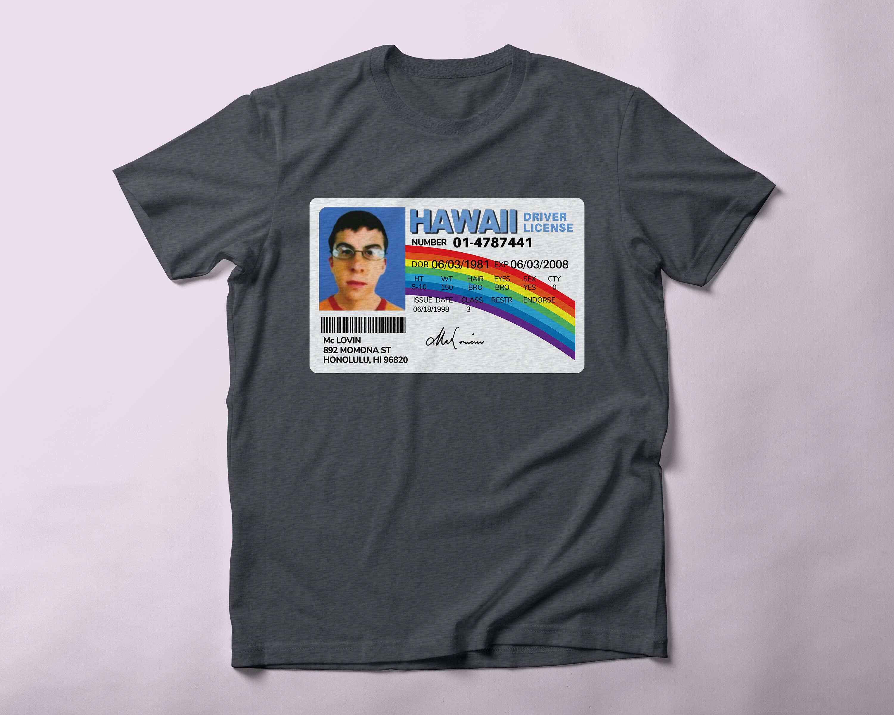 Driver Licence of McLovin from Superbad T-Shirt, Funny Comedy Movie Fan Shirt, Unisex Vintage Graphic Tee, Humorous Tshirt