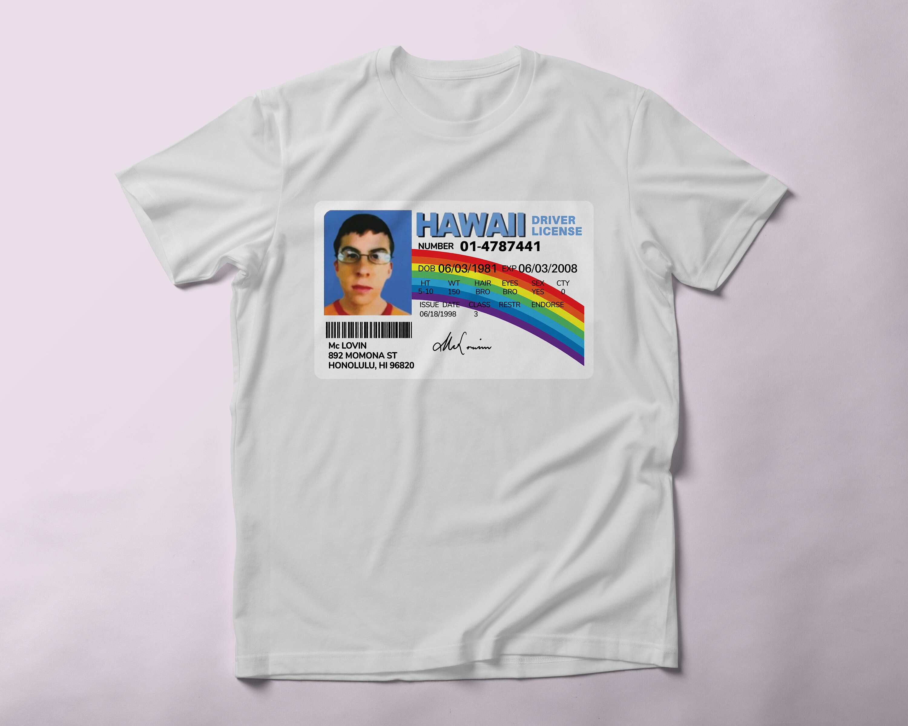 Driver Licence of McLovin from Superbad T-Shirt, Funny Comedy Movie Fan Shirt, Unisex Vintage Graphic Tee, Humorous Tshirt
