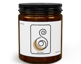 Set di candele con illustrazione minimalista di radici "Becoming Grounded", con fiammiferi e taglia stoppino / barattolo ambrato