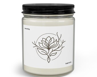 Set di candele Becoming Flourish con illustrazione minimalista di fiori, fiammiferi e taglia stoppino / barattolo trasparente