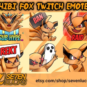 Chibi Fox Twitch Emotes Pack, Anime Twitch Emotes, Chibi Twitch Emotes, Animal Twitch Emotes - by Sevenlucks