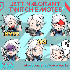 Jett Valorant Twitch Emotes, Valorant Twitch Emotes, Kawaii Twitch Emotes, Anime Twitch Emote, Chibi Jett Twitch Emotes v1 - by Sevenlucks