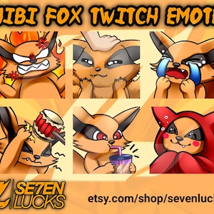 Chibi Fox Twitch Emotes Pack, Anime Twitch Emotes, Chibi Twitch Emotes, Spirit Animal Pet Twitch Emotes v3 - by Sevenlucks