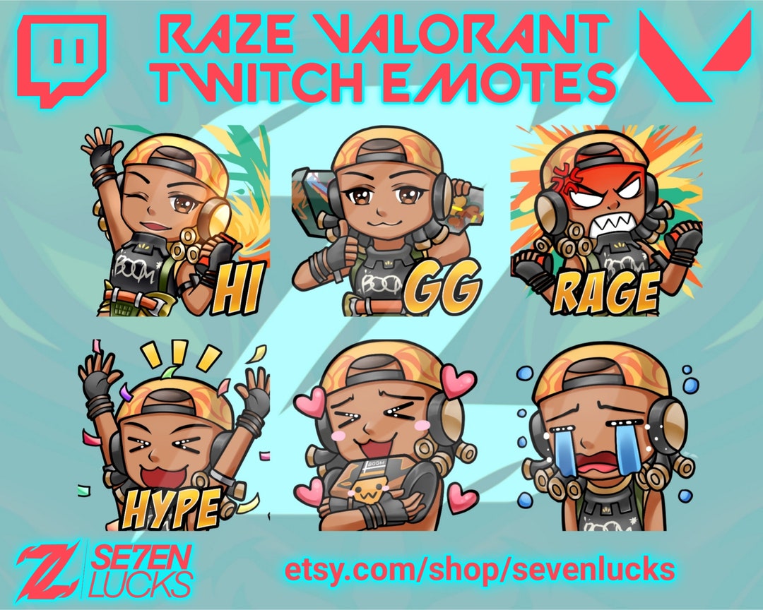Raze Valorant Twitch Emotes, Valorant Twitch Emotes, Kawaii Twitch
