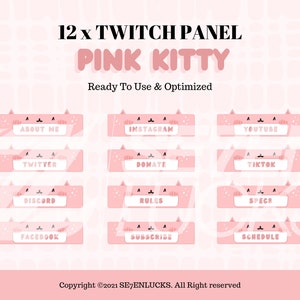 Cute Pink Kitty Twitch panels | Custom Cat Twitch Panels | Stream Panel | Free Twitch Panel | Discord Panel | Panel Elements for Streamer