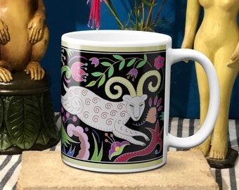 Aries Mug, Wild Zodiac coffee mug, unique hand drawn birthday gift, horoscope, astrology,  Ram Star sign, Aries gifts