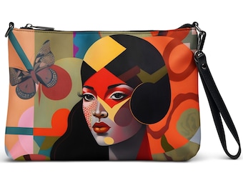 Sixties fashion retro dames Crossbody tas, 11" x8" Zip top handtas, unieke print, stijlvolle crossbody clutch, Butterfly sixties