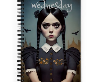 Wednesday Addams 02 Spiral notebook, goth Nevermore Academy College School, 140 pages 5.25″ × 8.25″, Wednesday journal, diary, Sketchbook
