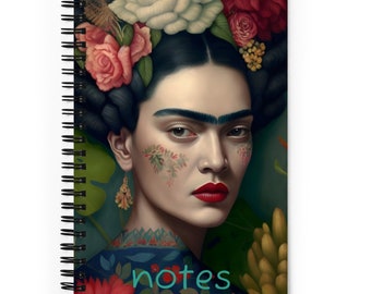 Frida Kahlo flowers 01 spiral bound notebook, A must for all Frida lovers, Frida Kahlo Journal. poem book, creative writing book