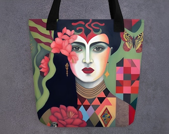 Unique Elegant Isabella Tote Bag  | All-over print | Black interior | Stylish Design | 15&quot;x15&quot;  |  Reusable Tote