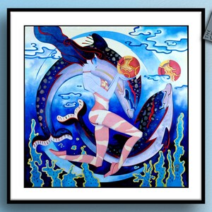 Pisces Aqua Dancer Art Deco Circus Zodiac Print, Pisces wall art, Zodiac poster, unique birthday gift,Pisces gifts art decor