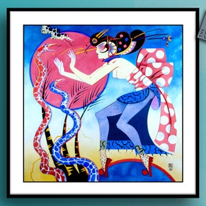 Scorpio Snake Charmer Art Deco Circus Zodiac Print, Scorpio wall art, Zodiac poster, unique birthday gift,Scorpio gifts art decor