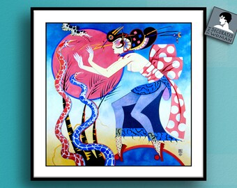 Scorpio Snake Charmer Art Deco Circus Zodiac Print, Scorpio wall art, Zodiac poster, unique birthday gift,Scorpio gifts art decor