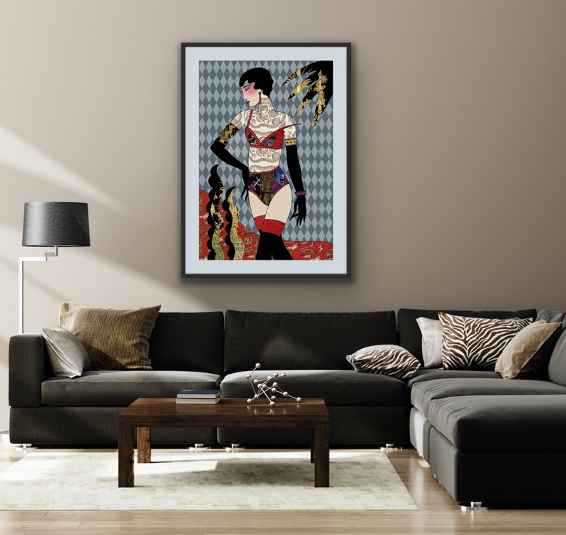 Decorated Woman 02 Unique Retro lingerie tattoo Print, art deco print, tattoo print, lingerie print, Home Decor Tattoo Wall Art image 4