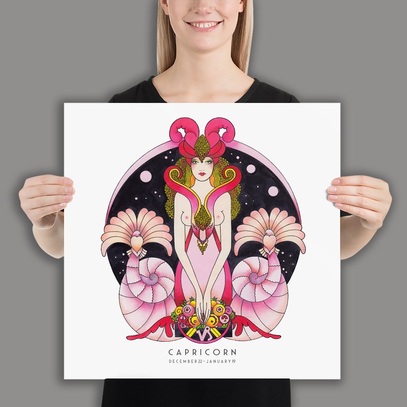 Art Deco Capricorn Poster, Capricorn wall art, Zodiac print, unique hand drawn, birthday gift, 20’s, Star sign astrology, Capricorn gifts image 10