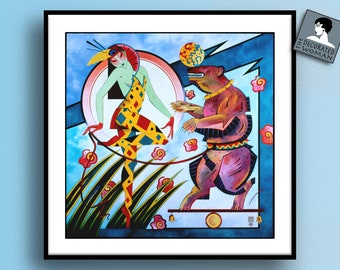 Oso Tauro Bailarín, Impresión Art Déco Circo del Zodiaco, Arte de pared de Tauro, Póster del Zodiaco, Regalo de cumpleaños único, Regalos de arte decorativos para Tauro