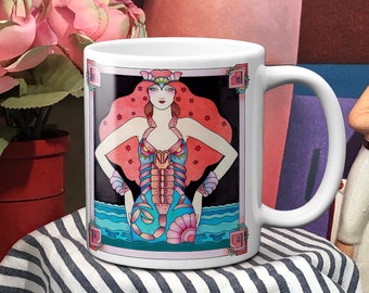 Scorpio Mug, Art Deco  Zodiac coffee mug, unique hand drawn birthday gift, 20’s, horoscope, astrology,  Star sign, Scorpio gifts