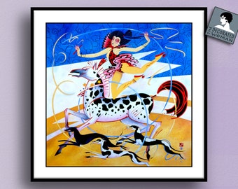 Sagittarius Trick Rider Art Deco Circus Zodiac Print, Sagittarius wall art, Zodiac poster, unique birthday gift, Sagittarius horse art decor