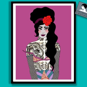 Amy Winehouse Tattoo Print, Amy Winehouse portrait poster, back to black,  Amy gift wall art, Pop Art, Pop Icon
