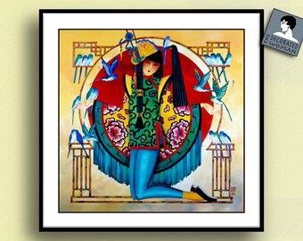 Lámina decorativa Art Déco del Circo con el encantador de pájaros Virgo, arte mural de Virgo, póster del zodiaco, regalo de cumpleaños único, regalos de arte decorativos para Virgo