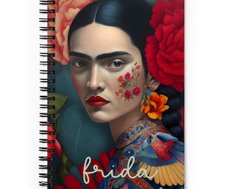 Red Flower Frida Kahlo spiral bound notebook, Fab gift for all Frida lovers, Frida Kahlo Journal, poems, creative writing, Frida Kahlo gift