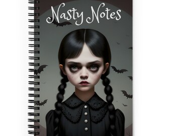 Wednesday Addams Nasty Notes Spiral notebook, Goth Nevermore Academy School, 140 pages 5.25″ × 8.25″, wednesday journal, diary, Sketchbook