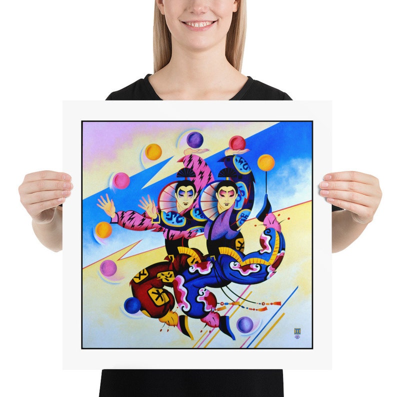 Gemini Jugglers Art Deco Circus Zodiac Print, Gemini wall art, Zodiac poster, unique birthday gift,Gemini gifts art decor 18×18 inches