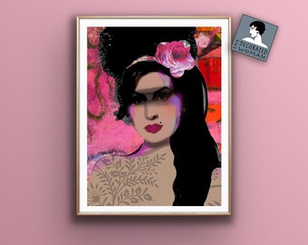 Amy Winehouse Print, Amy Winehouse portrait poster, back to black,  Amy gift wall art, Pop Art, Pop Icon