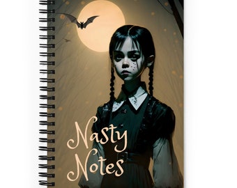 Wednesday Nasty Notes 2 Spiral notebook, wednesday addams journal, goth Nevermore Academy, 5.25″ × 8.25″, diary, Sketchbook