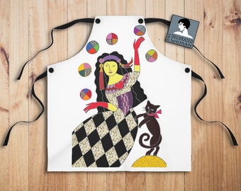 Juggler Apron, Stylish kitchen gifts, Baking gifts, gifts for her, Kitchen apron, cooking gifts, unique design, hand drawn art