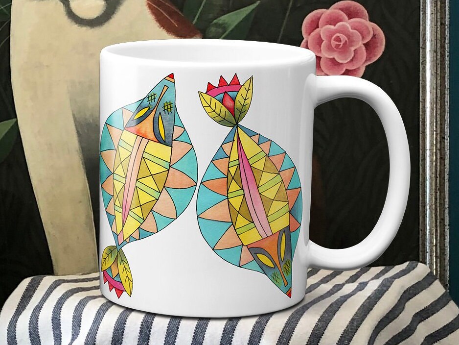 Pisces Mug, Modi Zodiac coffee mug, unique birthday gift, Zodiac art, Star sign gifts, Pisces gifts