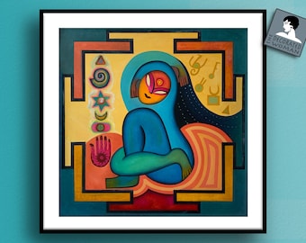 Blue Tantra Yoga Print Chakra Mediatitation Poster mindfulness good health and wellness