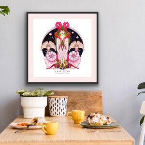 Art Deco Capricorn Poster, Capricorn wall art, Zodiac print, unique hand drawn, birthday gift, 20’s, Star sign astrology, Capricorn gifts image 2