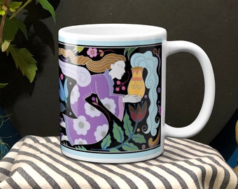 Aquarius Zodiac Mug – Wild Folk Art Star Sign Cup – Hand Drawn Birthday Gift for Aquarius – Free UK Shipping – 14.99 Sale