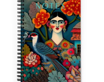 Frida Kahlo Mexican House Spiral bound notebook, Size: 5.25″ × 8.25″, Mexican folk art, a must for all Frida Kahlo lovers, gifts for mom