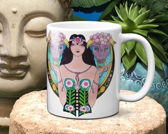 Taurus Mug, Art Deco  Zodiac coffee mug, unique hand drawn birthday gift, 20’s, horoscope, astrology,  Star sign, Taurus gifts