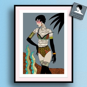 Decorated Woman 01 Unique Retro lingerie tattoo Print, art deco tattoo print, stylish poster, lingerie print, Home Decor, Tattoo Wall Art