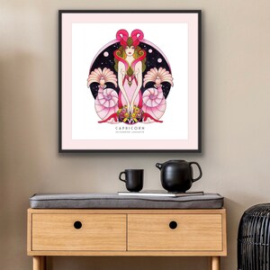 Art Deco Capricorn Poster, Capricorn wall art, Zodiac print, unique hand drawn, birthday gift, 20’s, Star sign astrology, Capricorn gifts image 5