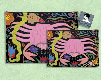 Cancer Wild Zodiac Accessory bag, makeup bag, zipper pouch, unique birthday gift, Zodiac art, Pencil case, Cosmetic bag, Cancer gifts