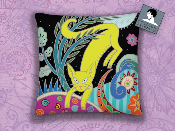 Yellow Cat Throw Pillow, Cat lover cushion, 18x18 inch,  Stylish, Home Decor, Unique Birthday gift