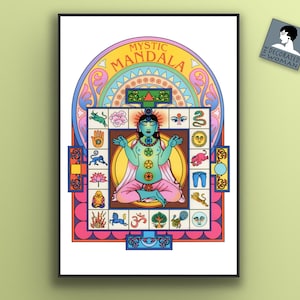 Mystic Mandala Print, Mandala Poster, mindfulness Wall Art, Meditatie Art, Chakkra&#39;s print, Spirituele yoga poster, geluksbrenger