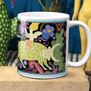 Taurus Zodiac Mug – Wild Folk Art Star Sign Cup – Hand Drawn Birthday Gift for Taurus – Free UK Shipping – 14.99 Sale