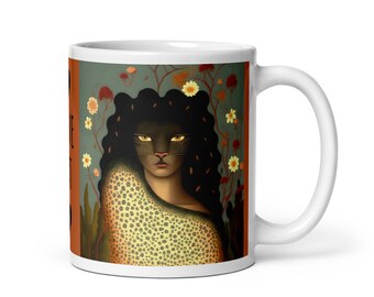 Love Cat Mug – Catwoman Art Coffee Cup for Cat Lovers – Unique Gift for Her or Mom – Free UK Shipping – 14.99 Sale