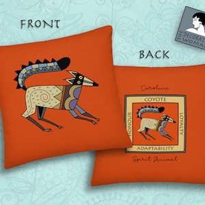 Personalized Coyote Spirit Animal cushion, Coyote Pillow , Coyote Spirit animal throw Pillow,Handmade Cushion, American Indian art