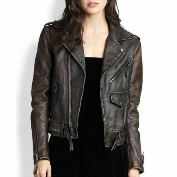 Women Genuine Real Leather Jacket Black 