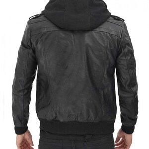 Men's Black Hooded Leather Jacket Biker Motorcycle - Etsy