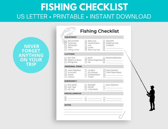 Fishing Trip Checklist Boat Checklist Fishing Equipment List Fishing  Supplies Gift for Fishermen Printable Fishing Checklist 